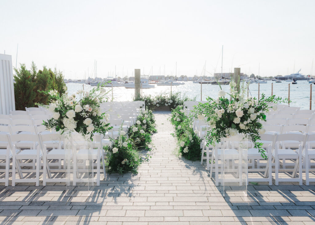 ceremony infront of the newport harbor at the bohlin